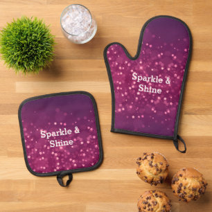 Pink Bokeh Stars Oven Mitt & Pot Holder Set