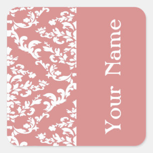 Pink Bold Damask at Emporiomoffa with name Square Sticker