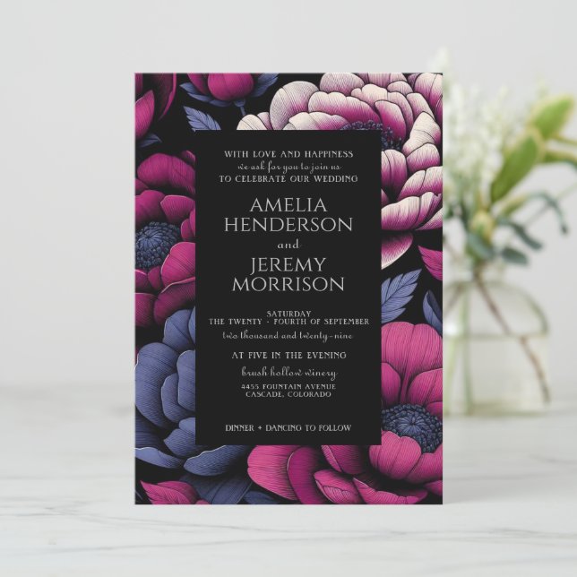 Pink Bold Floral Invitation (Standing Front)