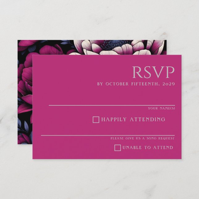 Pink Bold Floral RSVP Card (Front/Back)