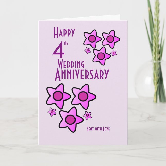 Pink bold flower design 4th wedding anniversary card (Front)