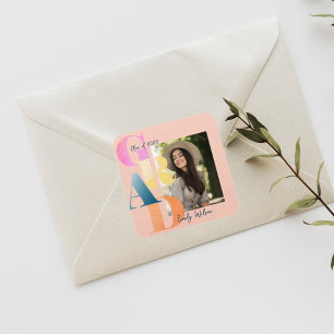 Pink Bold Font Class of 2026 Photo Graduation  Square Sticker