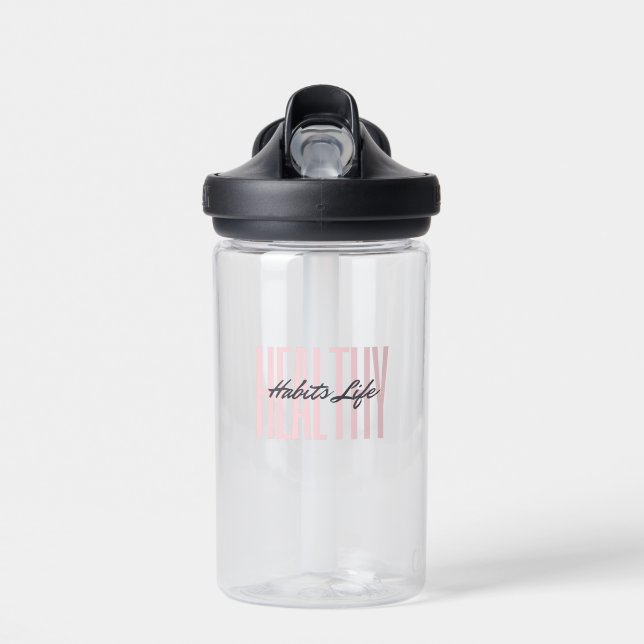 Pink Bold Healthy Habits Life Water Bottle (Front)
