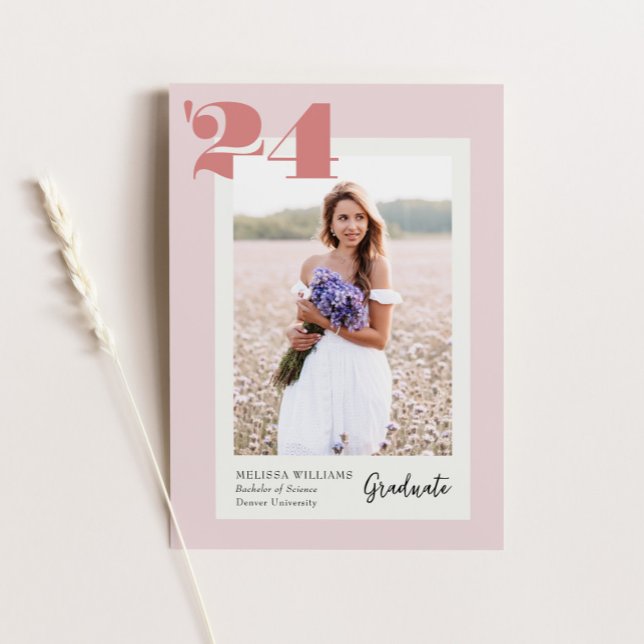 Pink Bold Modern Class of 2024 4 Photos Graduation Invitation (Creator Uploaded)