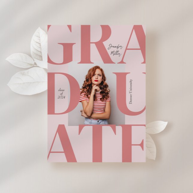 Pink Bold Modern Classic Photo Graduation Invitation (Creator Uploaded)