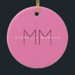 Pink Bold Monogram Modern Minimalist Name Initials Ceramic Tree Decoration<br><div class="desc">Trendy Modern Customize Professional Simple Design. You Can Easily Edit Details on the Product.</div>