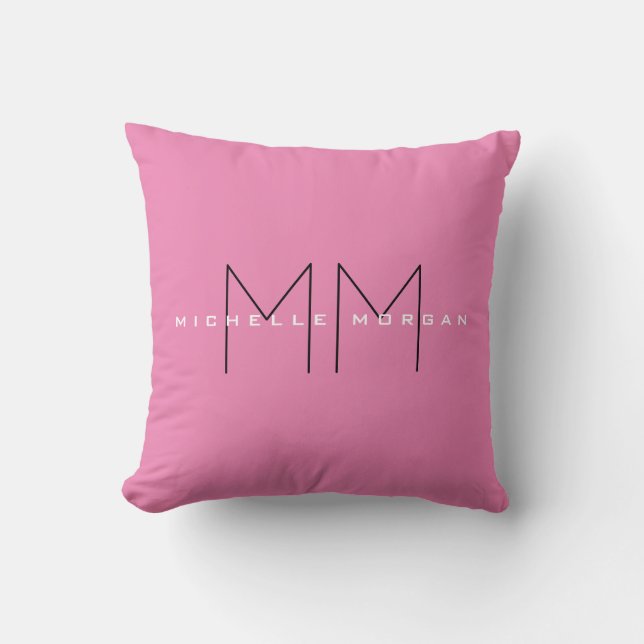 Pink Bold Monogram Modern Minimalist Name Initials Cushion (Front)