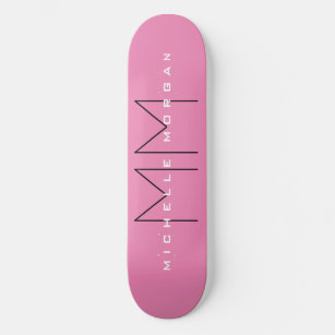 Pink Bold Monogram Modern Minimalist Name Initials Skateboard