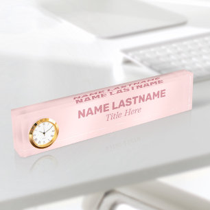 Pink Bold Simple Basic Minimalist Modern Clock Nameplate