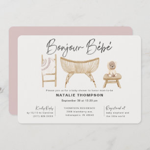 Pink Bonjour Bebe Baby Shower Invitation