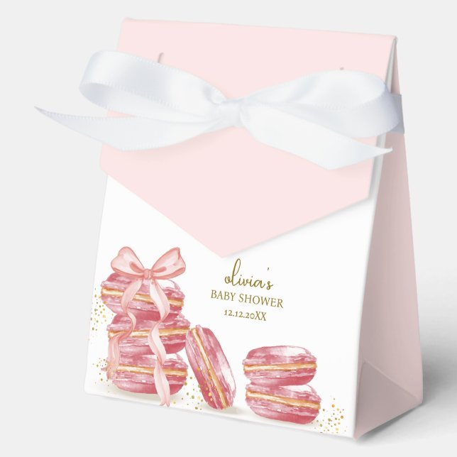 Pink Bonjour Bébé French Macarons Baby Shower  Favour Box (Front)