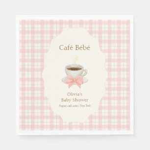 Pink Bonjour Cafe Bébé Coffee Gingham Baby shower Napkin