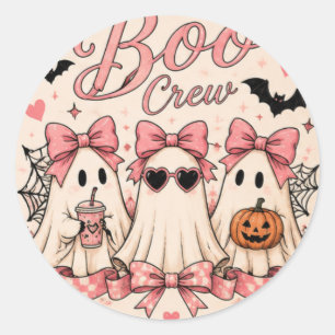 Pink Boo Crew Halloween Ghosts Cute Spooky Girls Classic Round Sticker