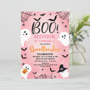 Pink Boo Girls Halloween Party Birthday Invitation