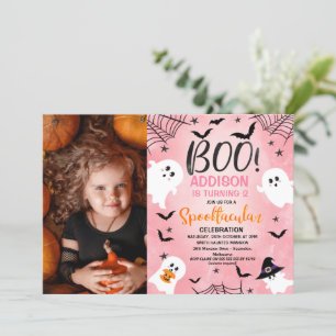 Pink Boo Girls Halloween Party Photo Birthday Invitation