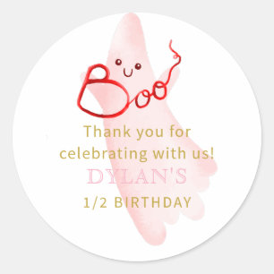 Pink BOO I'm Halfway to One 6 Month Girl Birthday Classic Round Sticker