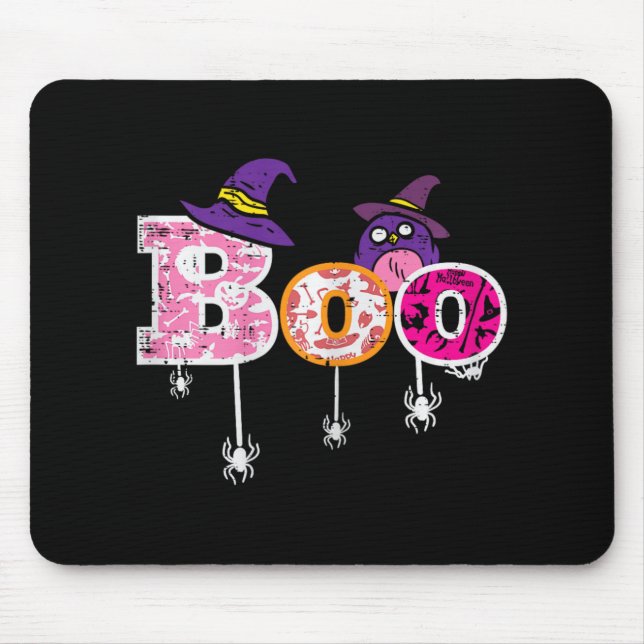 Pink Boo Spider Owl Scary Halloween Costume Women  Mouse Pad (Front)