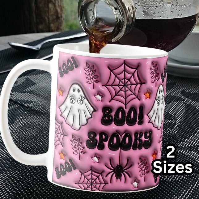 Pink Boo! Spooky 3D Effect Spider Web Ghost  Coffee Mug (Creator Uploaded)