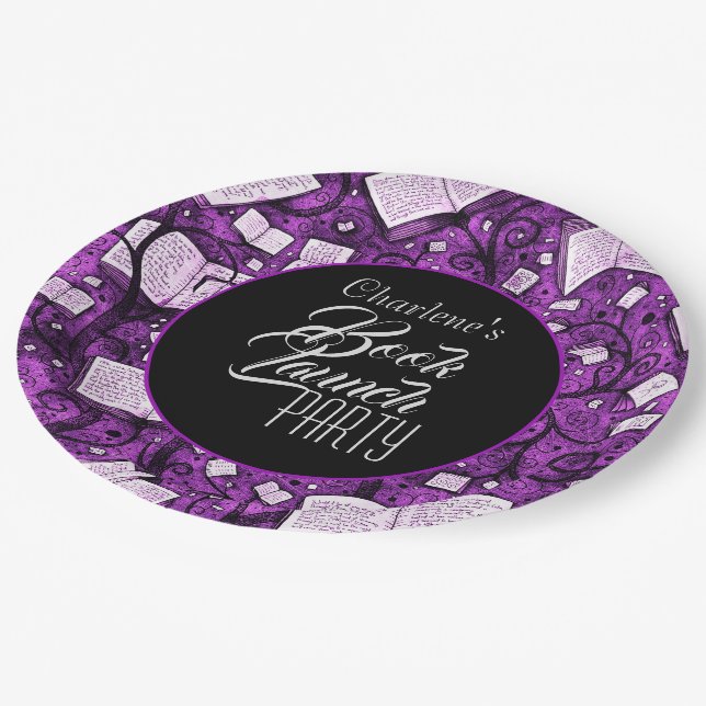 Pink Book Launch Party Paper Plate (Angled)