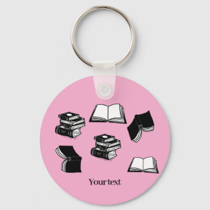 Pink Bookish Bibliophile Librarian Book Pattern Key Ring