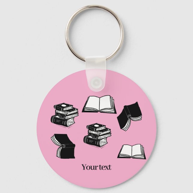Pink Bookish Bibliophile Librarian Book Pattern Key Ring (Front)