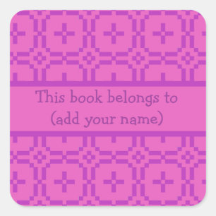 Pink Bookplates to Personalise: Welsh Tapestry Square Sticker