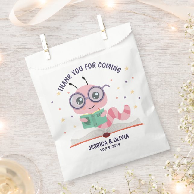 Pink Bookworm Theme Favour Bags (Clipped)