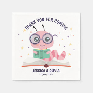 Pink Bookworm Theme Napkin