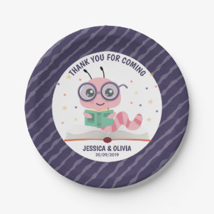 Pink Bookworm Theme Paper Plate