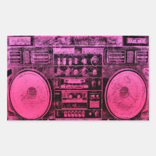 pink boombox rectangular sticker