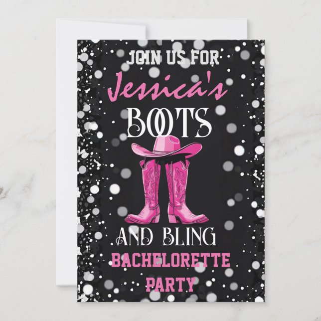 Pink Boots and Bling Bachelorette Party Invitation (Front)