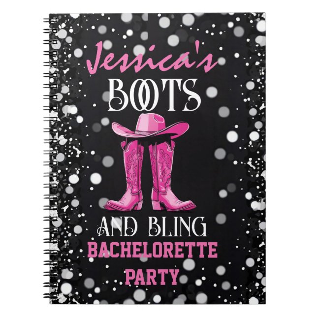 Pink Boots and Bling Bachelorette Party Notebook (Front)