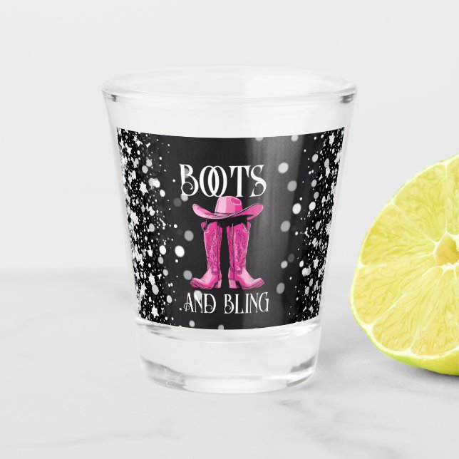 Pink Boots and Bling Bachelorette Party Shot Glass (Front)