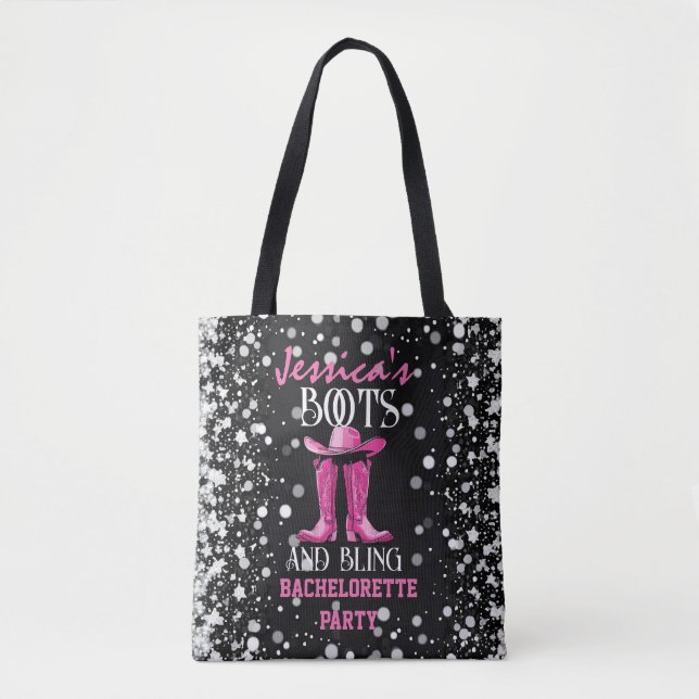 Pink Boots and Bling Bachelorette Party Tote Bag (Front)