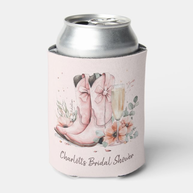 Pink Boots & Bubbly Champagne Glass Bridal Shower  Can Cooler (Can Front)