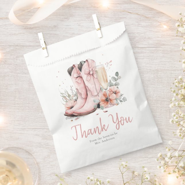 Pink Boots & Bubbly Champagne Glass Bridal Shower Favour Bags (Clipped)