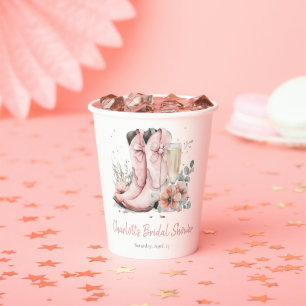 Pink Boots & Bubbly Champagne Glass Bridal Shower Paper Cups