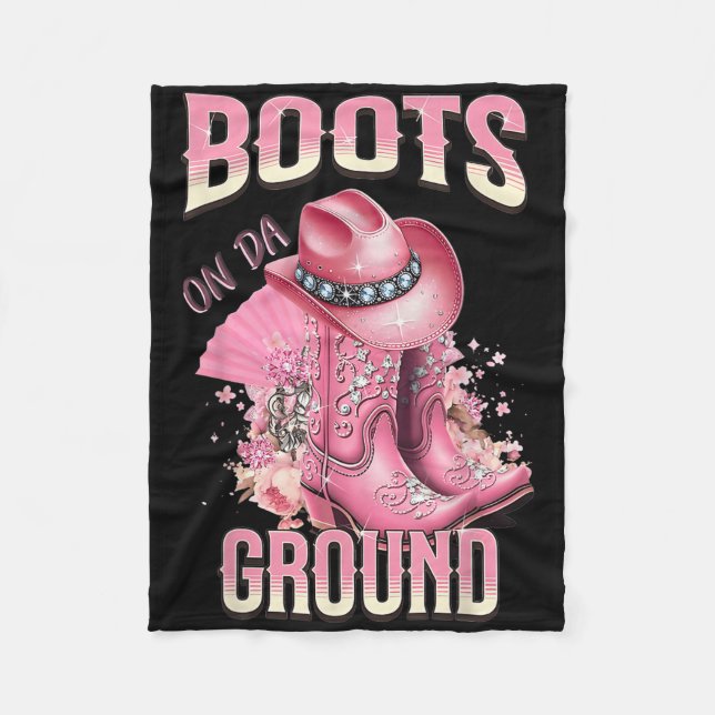 Pink Boots On Da Ground Western Cowgirl Hat And Bo Fleece Blanket (Front)