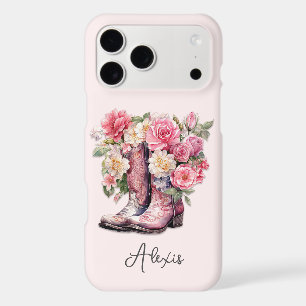 Pink Boots with Flowers Monogrammed