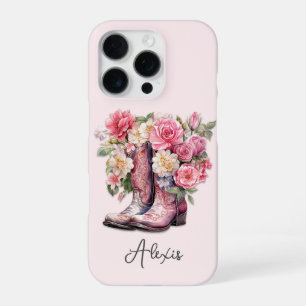 Pink Boots with Flowers Monogrammed iPhone 16 Pro Case