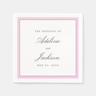 Pink Border Classic Traditional Wedding Napkins