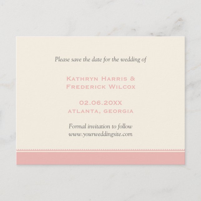 Pink border custom wedding save the date postcard (Front)