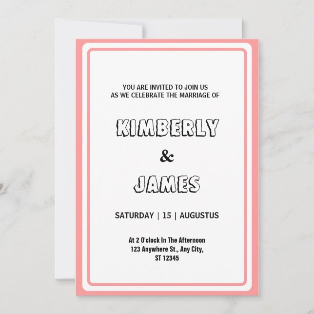 Pink border elegant modern minimalist wedding invitation (Front)