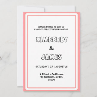 Pink border elegant modern minimalist wedding invitation