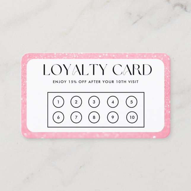 Pink Border Faux Glitter Loyalty Card (Front)