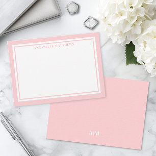 Pink Border Minimalist Name Monogram Card