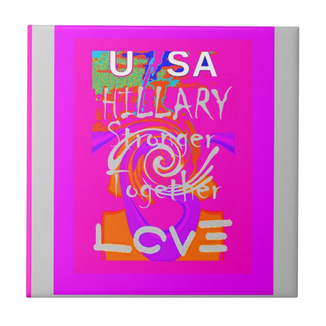 Pink Bordered Hillary Inspiration Art Print Tile (Front)