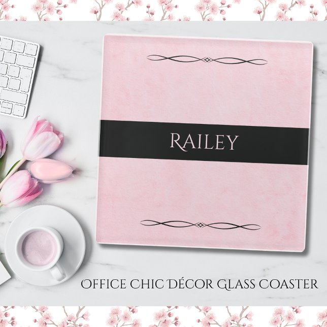 Pink Boss Babe Office Chic Style Glass Coaster (Th perfect decor statement piece to protect your desk and reinforce your "Office Chic" style)