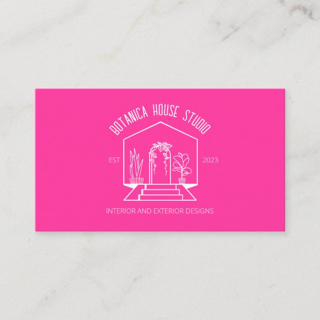 Pink Botanic House Interiour Designer Business Card (Front)