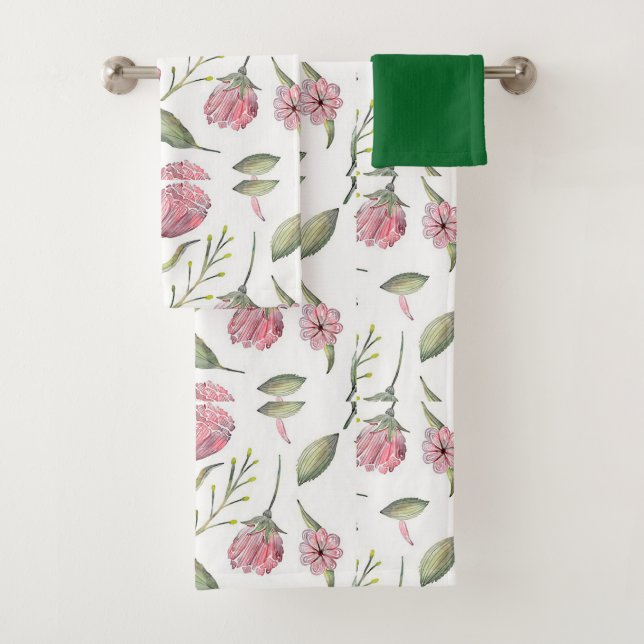 Pink Botanical Bath Towel Set (Insitu)